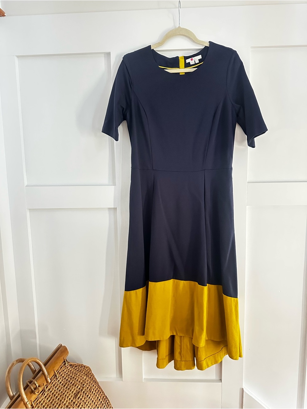 Boden Navy Dress with Mustard Hem